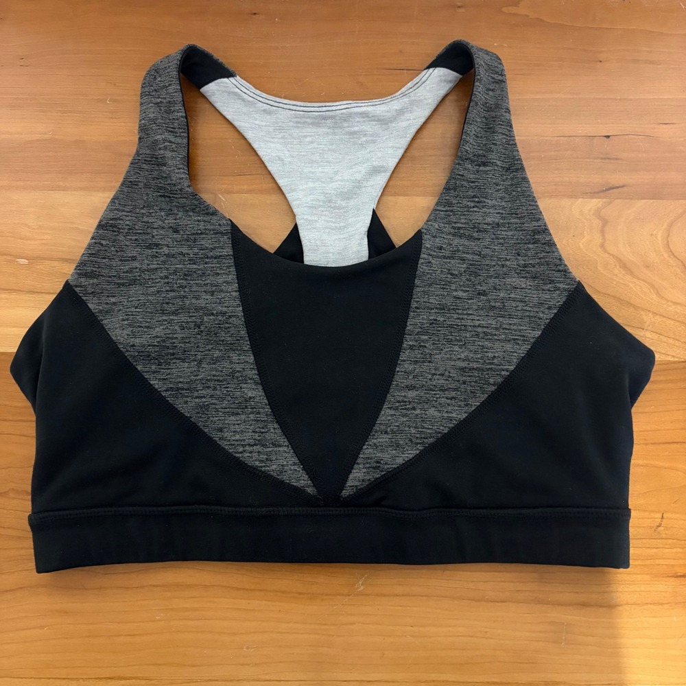 Gaiam Womens Colorblock Racerback Sports Bra Black Heather Grey Medium